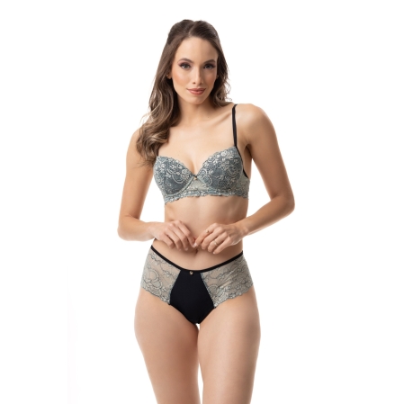 Calcinha Estilo Fio Dental, com Renda - 8223,Verde Quartzo
