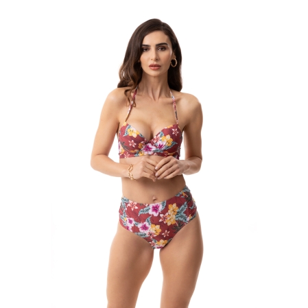 Tanga Hot Pants Recorte Estampada - 521.Floral Vermelho