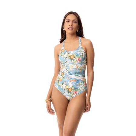 Maiô tiras Estampado - 4611.Resort Azul
